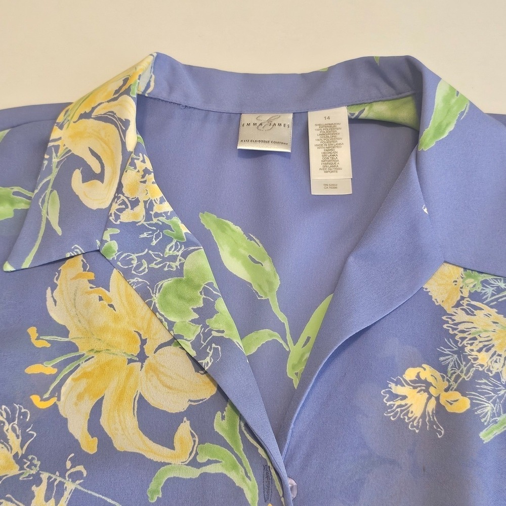 Emma James Liz Clairborne 3PC Skirt Set 14 Blue Floral Chiffon Blouse Tank L - Picture 8 of 16